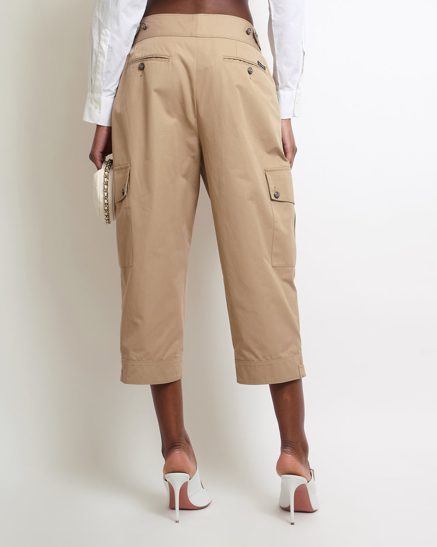 Dolce & Gabbana Beige Cotton Cargo 3/4 Trousers Size IT 42 (UK 10)