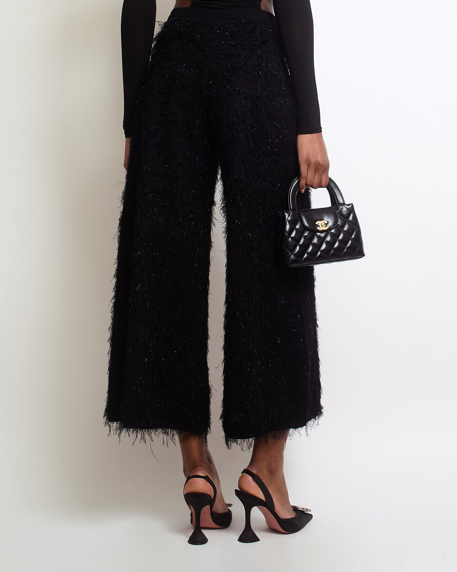 Chanel Black Metallic Fluffy Wide-Leg Trousers with CC Detail Size FR 36 (UK 8)