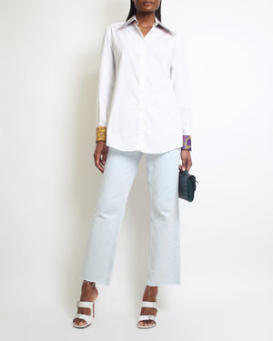 Dolce & Gabbana White Poplin Button Down Shirt with Embroidered Collar and Cuff Detail IT 42 (UK 10)