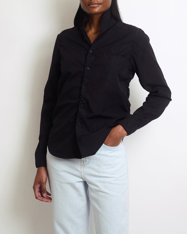 Marni Black Button Down Cotton Shirt with Ruched Trim Detail IT 40 (UK 8)
