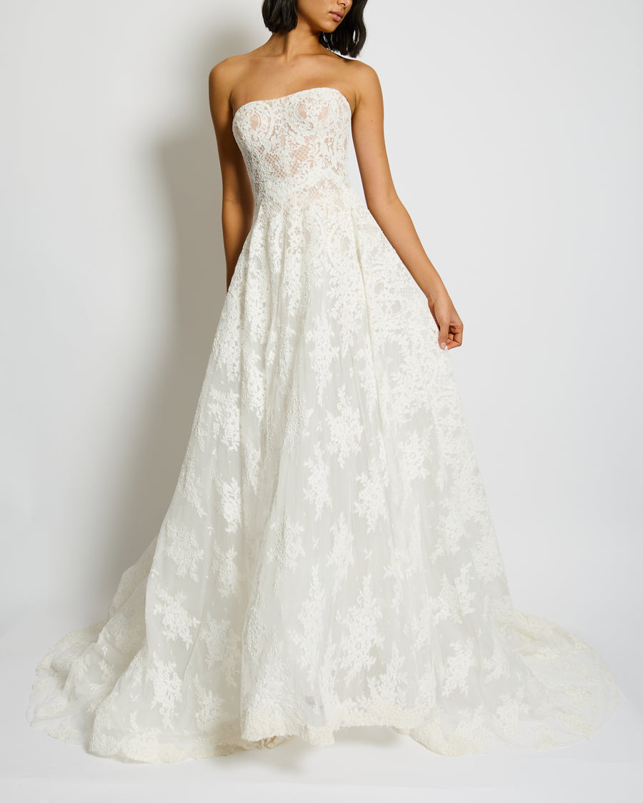 *BRIDAL* Dana Harel for Browns Bride Ivory Lace Floral Wedding Gown Size UK 6