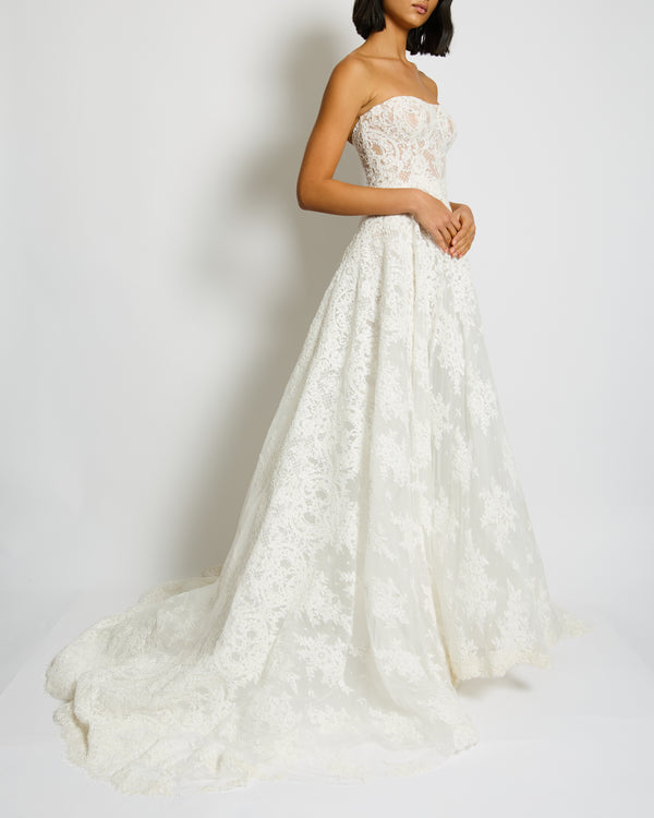 *BRIDAL* Dana Harel for Browns Bride Ivory Lace Floral Wedding Gown Size UK 6