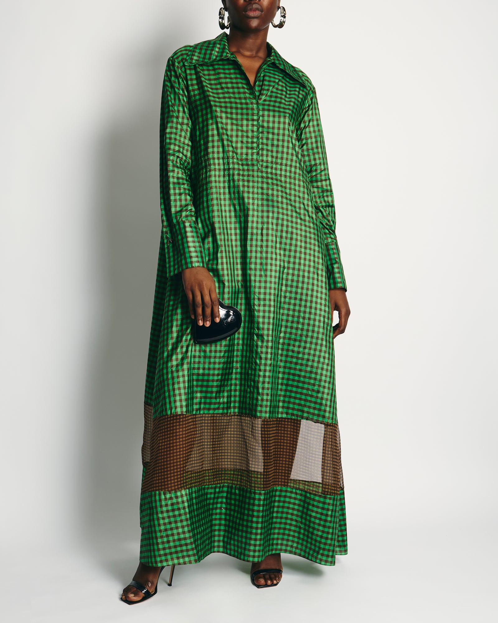 fendi green dress and Brown Silk Checked Maxi with Logo Buttons Size I – Sellier aidescribed