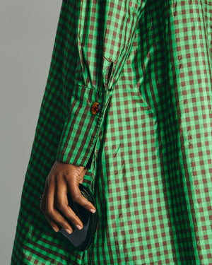 Fendi Green and Brown Silk Checked Maxi Dress with Logo Buttons Size IT 42 (UK 10) RRP £2,250