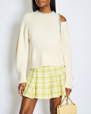 Simkhai Cream One-Shoulder Knitted Jumper with Embellished Trim Detail Size M (UK 10)