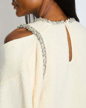 Simkhai Cream One-Shoulder Knitted Jumper with Embellished Trim Detail Size M (UK 10)