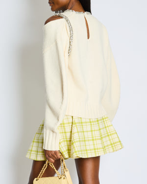 Simkhai Cream One-Shoulder Knitted Jumper with Embellished Trim Detail Size M (UK 10)