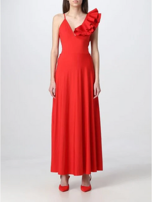 Maygel Coronel Red Sleeveless Long Dress with Ruffle Detail One Size (UK 6-10)