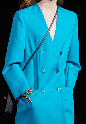 Balenciaga Fall 2019 Teal Blue Blazer Dress with Logo Buttons Size FR 36 (UK 8) RRP £1,650