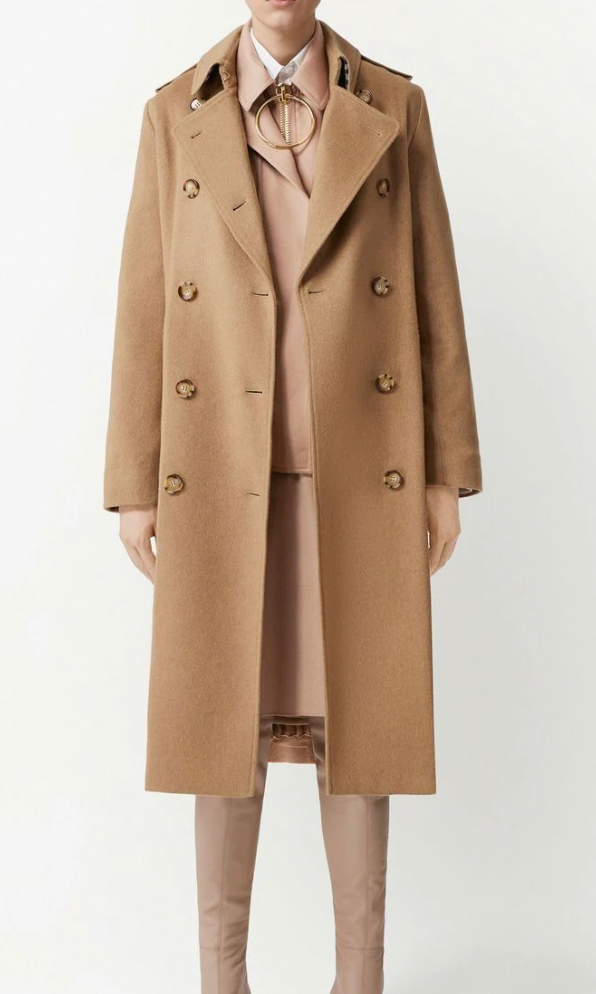 Burberry Camel Cashmere Kensington Trench Coat with Collar Detail Size UK 6 RRP £2,790