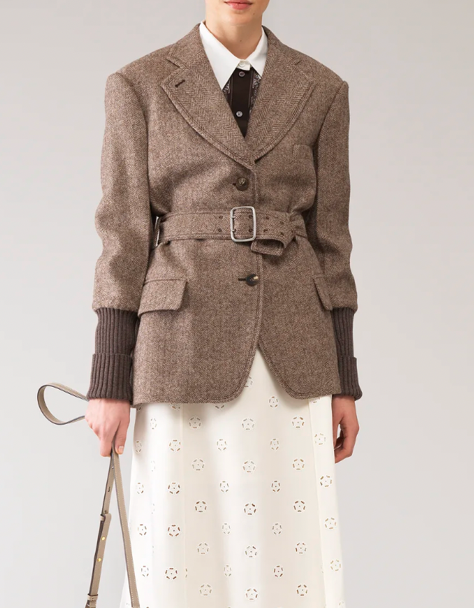 Chloé Brown Wool Belted Jacket with Lapel and Knitted Sleeve Detailing Size FR 40 (UK 12)