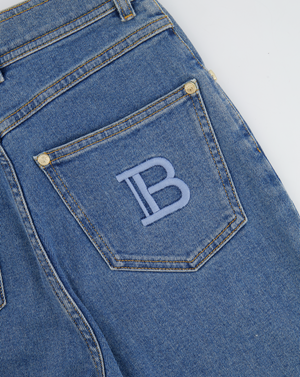 Balmain Denim Skinny Jeans with Gold Button and Logo Embroidery Size FR 34 (UK 6)