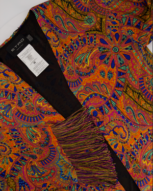 Etro Multicolour Abstract Print Longline Coat with Tassel Hem One Size