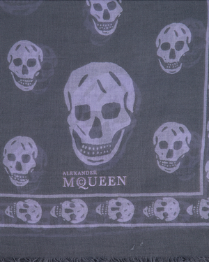 Alexander McQueen Grey and Lilac Skull Print Silk Scarf Size 100 x 125cm