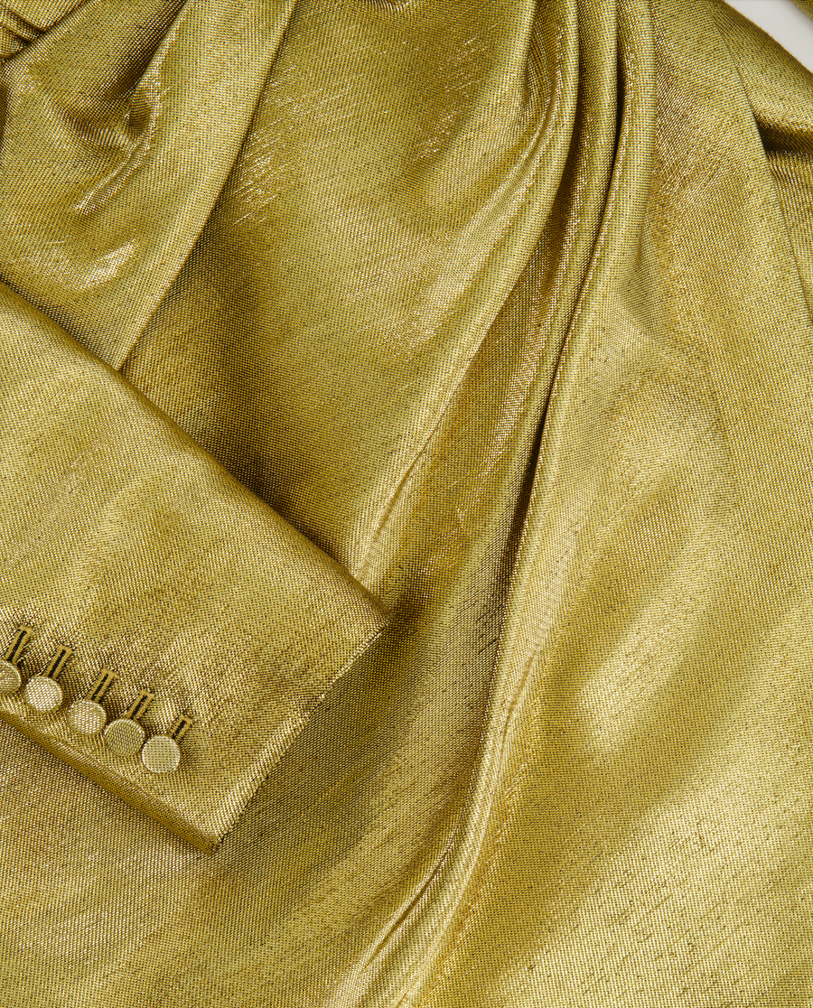 *RUNWAY* Saint Laurent Spring 2014 Gold Embellished Long-Sleeve Mini Dress Size FR 38 (UK 10)