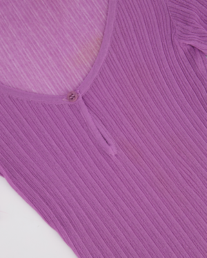 Jacquemus Lilac Ribbed Short Sleeve T-Shirt with Button Detail FR 38 (UK 10)