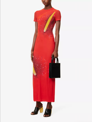Loewe Red Anthurium Graphic-Print Stretch-Mesh Maxi Dress Size S (UK 8)