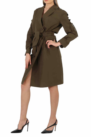 Max Mara Khaki Military Shirt Dress with Belt and Lace Details Size IT 40 (UK 8)