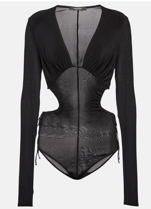 Isabel Marant Black Long-Sleeve Sheer Cut Out Bodysuit Size FR 38 (UK 10)