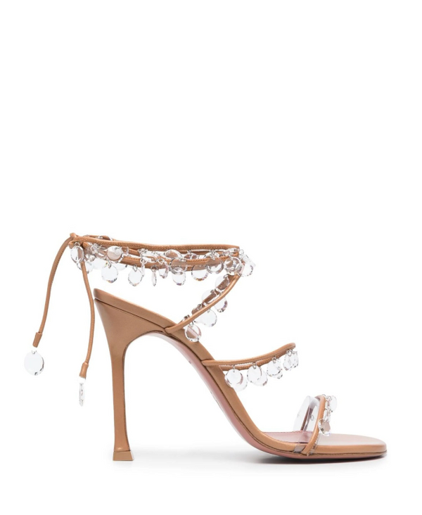 Amina Muaddi Bronze Tina 115mm Crystal-Embellished Tie Sandals Size EU 41