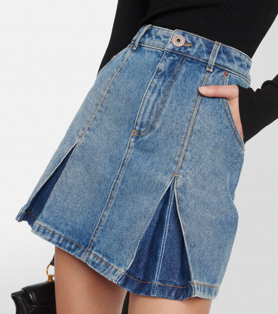 Balmain Blue Pleated Mini Denim Skirt Size FR 42 (UK 14) RRP £800
