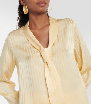 Loro Piana Beige Silk Striped Long-Sleeve Shirt and Wide-Leg Trouser Set Size IT 42/44 (UK 10/12) RRP £2,970