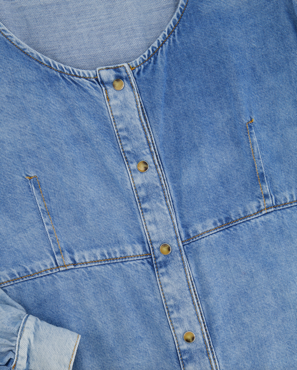 Ganni Blue Denim Long-Sleeve Button Up Midi Dress Size FR 38 (UK 10)