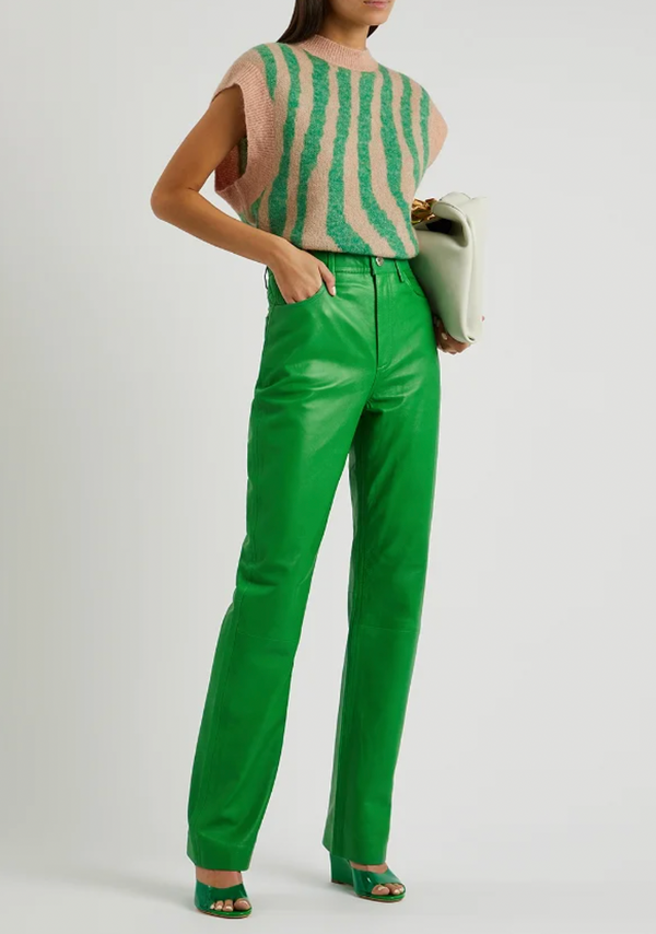 REMAIN by Birger Christensen Green Leather Lynn Trousers Size FR 36 (UK 8)
