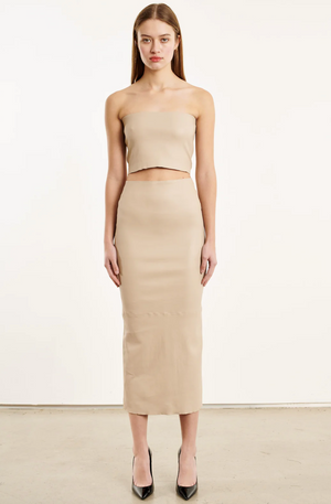 SPRWMN Beige Leather Strapless Top and Midi Tube Skirt Set Size S/M (UK 8/10) RRP £1,100
