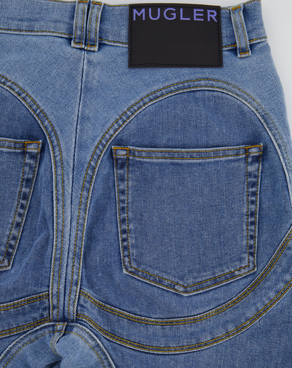 Mugler Blue Denim Panelled Skinny Jeans with Back Logo Detail Size FR 36 (UK 8)