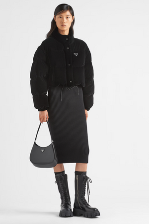 Prada Black Cropped Convertible Velvet Puffer Jacket Size IT 36 (UK 4) RRP £2,000