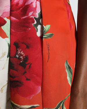Dolce & Gabbana Orange Floral Silk Midi Dress with Rose Appliqué Details Size IT 42 (UK 10)