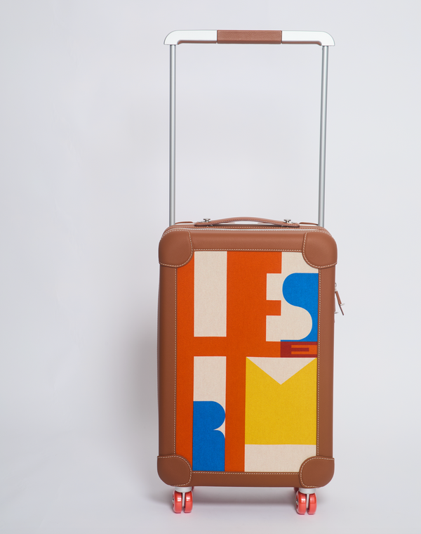 *HOT* Hermès Rolling Mobility Suitcase in Beige, Fauve, Orange and Bleu Canvas with Gold Clemence Leather Trim and Aluminium Hardware