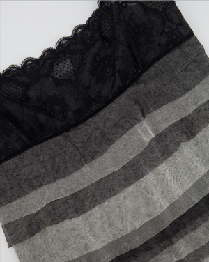 Chanel 05A Black Lace and Silk Grey Caraco Lingerie Ruffle Top with Black CC Logo Detail Size FR 38 (UK 10)