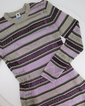 M Missoni Purple Metallic Striped Long-Sleeve Midi Dress Size IT 46 (UK 14)