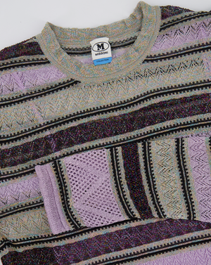 M Missoni Purple Metallic Striped Long-Sleeve Midi Dress Size IT 46 (UK 14)