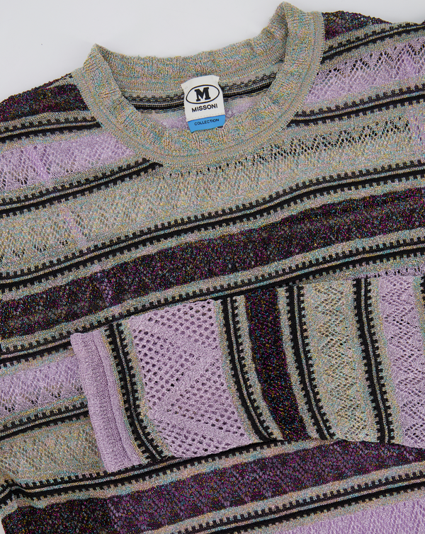 M Missoni Purple Metallic Striped Long-Sleeve Midi Dress Size IT 46 (UK 14)