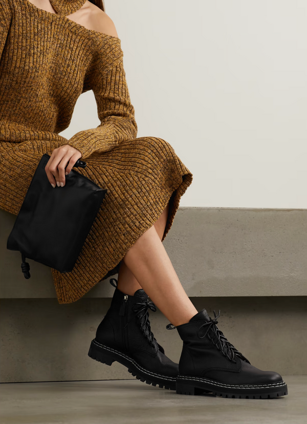 Proenza Schouler Black Lace Up Zip Ankle Boots with White Contrast Stitching Size EU 40 RRP £660