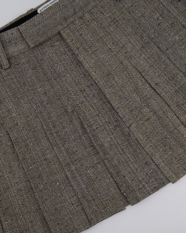 Bottega Veneta Grey Pleated Mini Skirt With Blue Speckled Detail IT 38 (UK 6)
