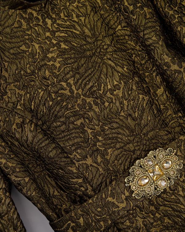 Andrew GN Belted Gold Metallic Puff Sleeve Mini Dress Size FR 38 (UK 10)