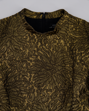 Andrew GN Belted Gold Metallic Puff Sleeve Mini Dress Size FR 38 (UK 10)