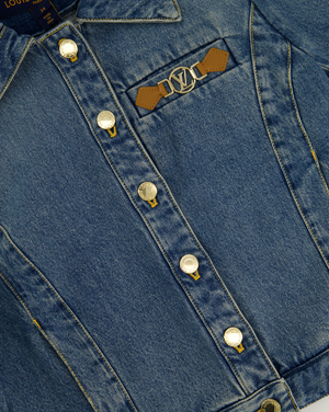 Louis Vuitton Blue Cropped Denim Jacket with Gold Logo Detail and Gold Buttons RRP £2,110 Size FR 34 (UK 6)