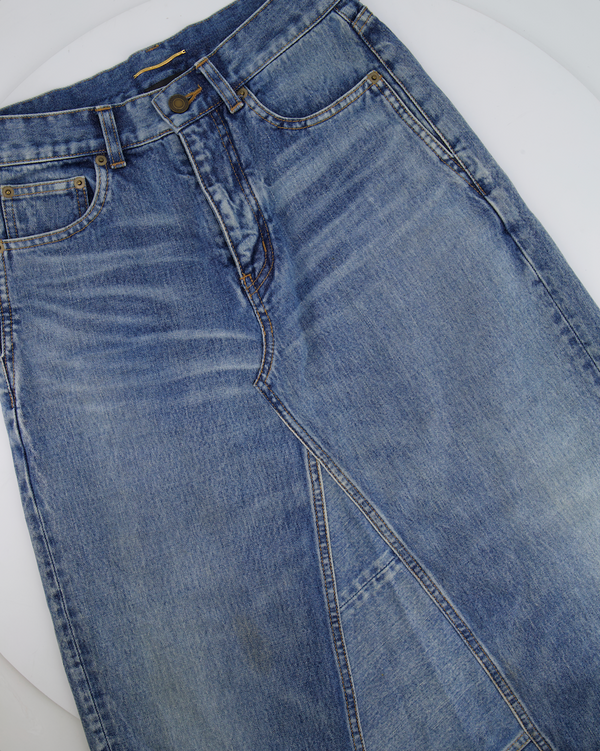 Saint Laurent Blue Denim Maxi Skirt With Trimmed Hem Detail Size 27 (UK 10) RRP £950