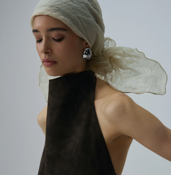 Magda Butrym SS25 Cream Cotton and Silk Head Scarf RRP £515