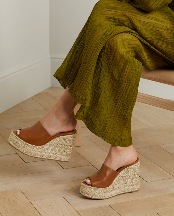 Christian Louboutin Brown Ariella Zeppa Leather Heeled Espadrilles Mules Size EU 39 RRP £690