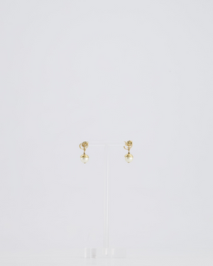 Christian Dior Pearl With Gold CD Drop Earrings