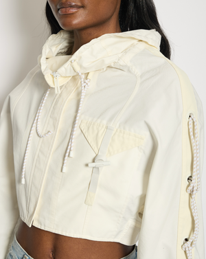 Hermès White and Ivory Cropped Oversize Jacket with String and Pocket Detail Size FR 38 (UK 10)