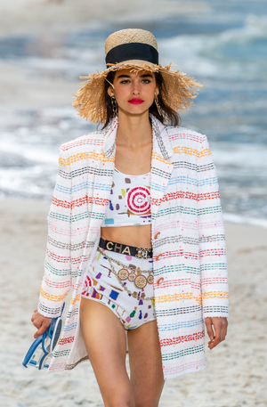 Chanel White and Multicolour Striped Jacket with CC Logo Button Detail Size FR 36 (UK 8) RRP £3980