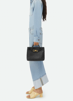 Bottega Veneta Small Andiamo Bag in Black Intrecciato Leather with Gold Hardware RRP £3,460