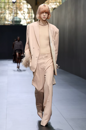 Valentino Beige Sand Feather Cuff Double-Breasted Blazer Size IT 42 (UK 10) RRP £3,800